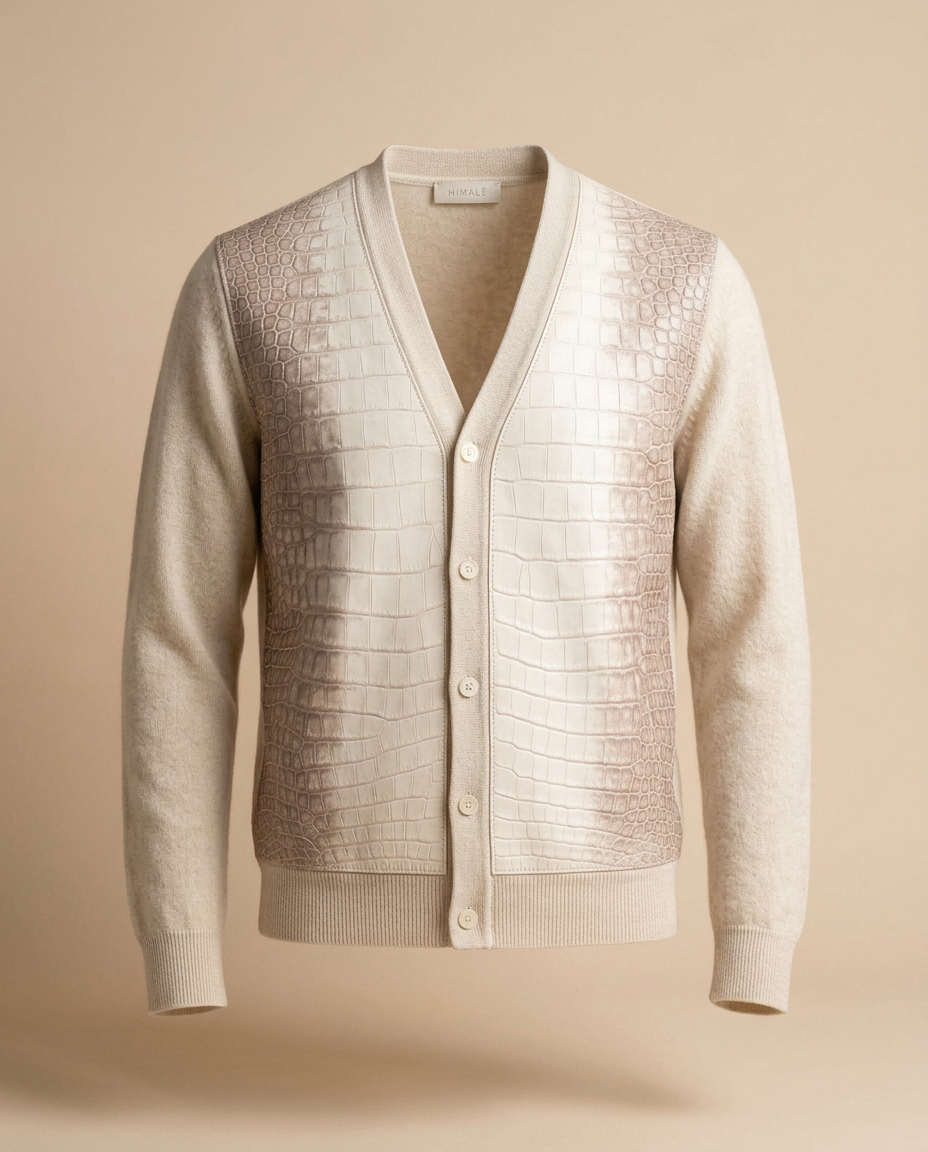 Wool Cardigan with Crocodile Front Panels