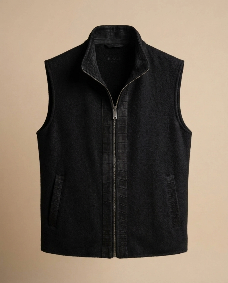 Black Wool & Nubuck Crocodile Gilet