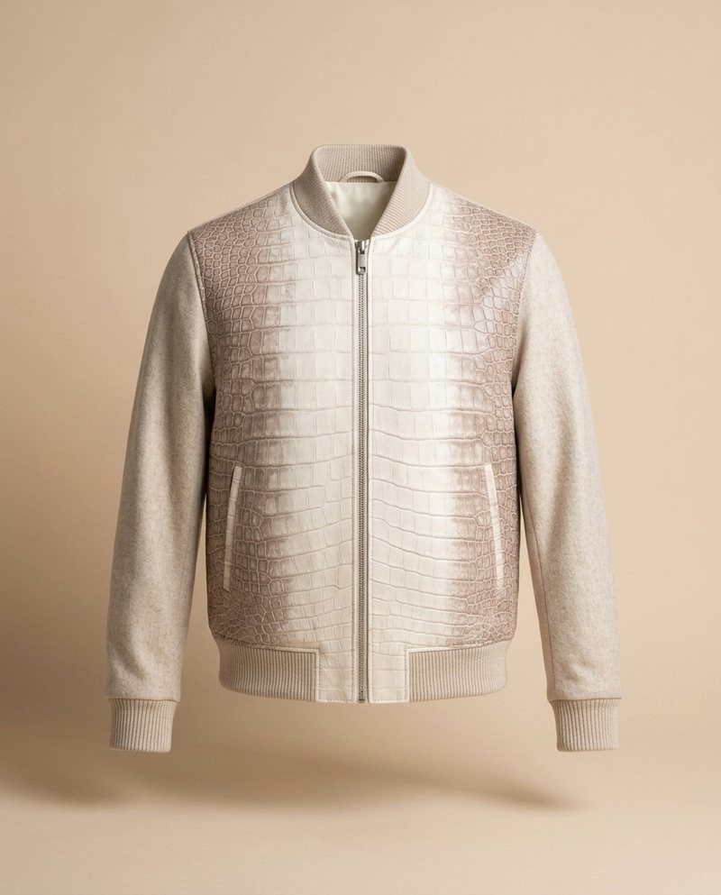Wool Bomber with Crocodile Front Panels