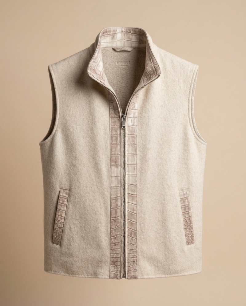 Wool Gilet with Crocodile Trim