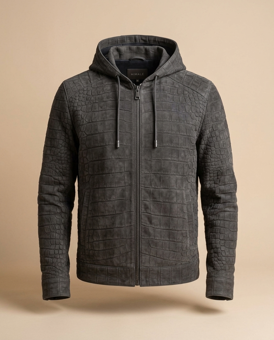 Graphite Crocodile Hooded Jacket